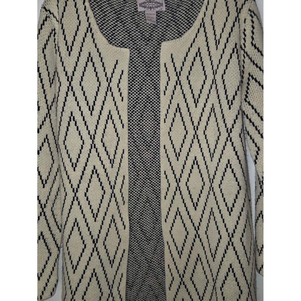 Oliver Cream Diamond Pattern Long Open Front Cardigan Sweater - Picture 4 of 12